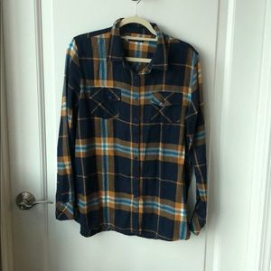 Volcom Navy Mustard and Teal Plaid Flannel L/14